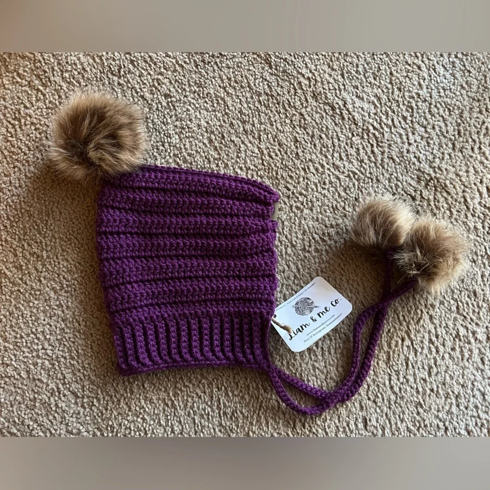 Handmade crochet/knit Mixed Berry Pompom Bonnet Hat (1-4 y/o) by Liam & Me NWT